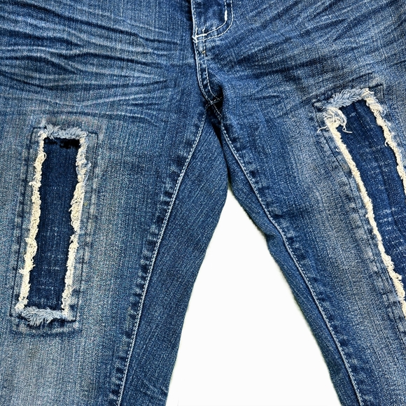 🟨⚫️ Solo Jeans Y2K Lowrise Dark Wash Patched Slim Fit Straight Leg Jeans 5 - Picture 4 of 10